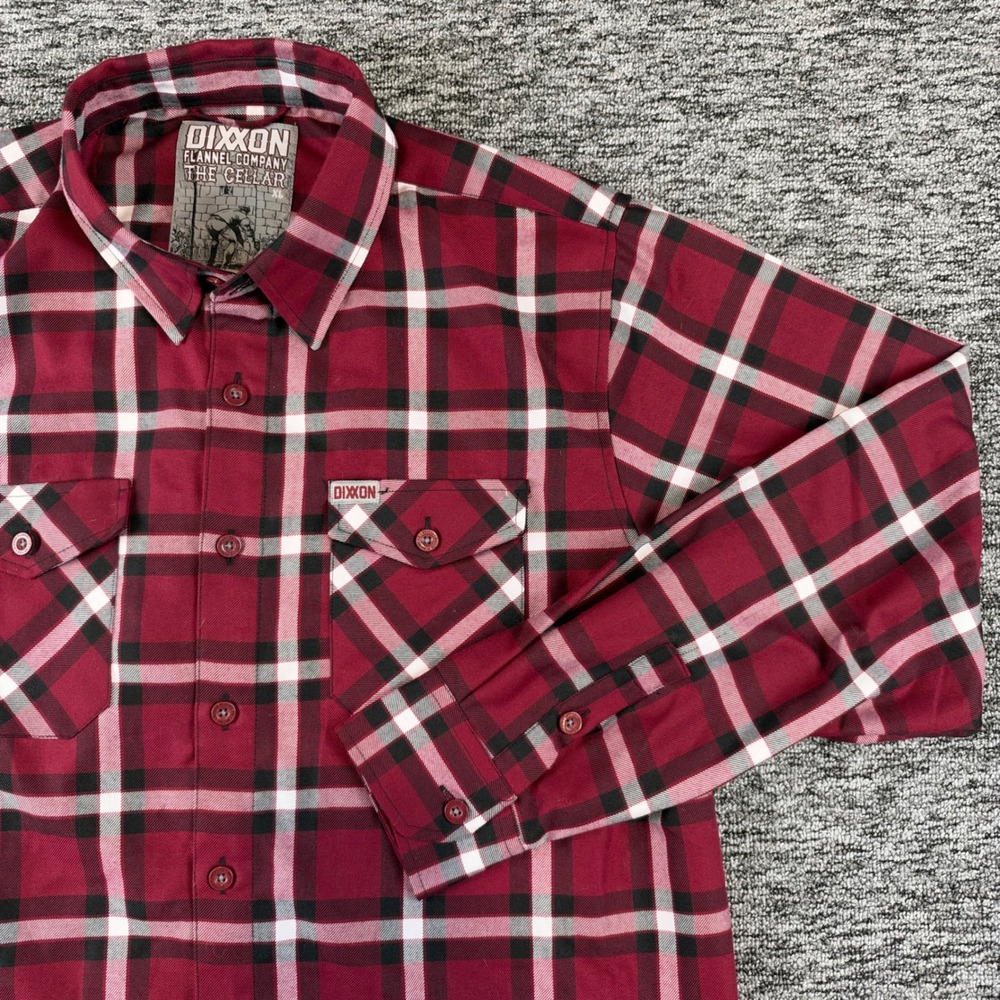 Dixxon The Cellar Flannel Shirt Mens XL Limited Edition Maroon Black Plaid